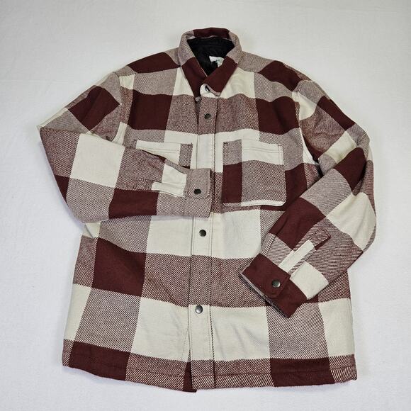 H&M Oversized Quilted Flannel Jacket Mens L Plaid Streetwear Shacket Winter Cozy - Picture 1 of 10